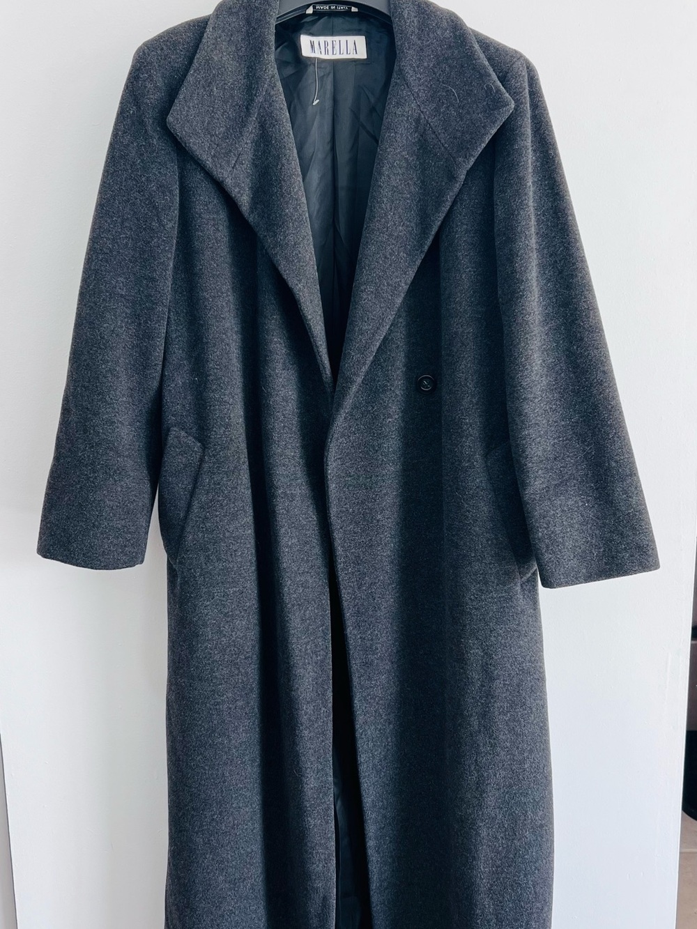Marella Virgin Wool Angora Maxi Coat Italian Quiet Luxury Gray